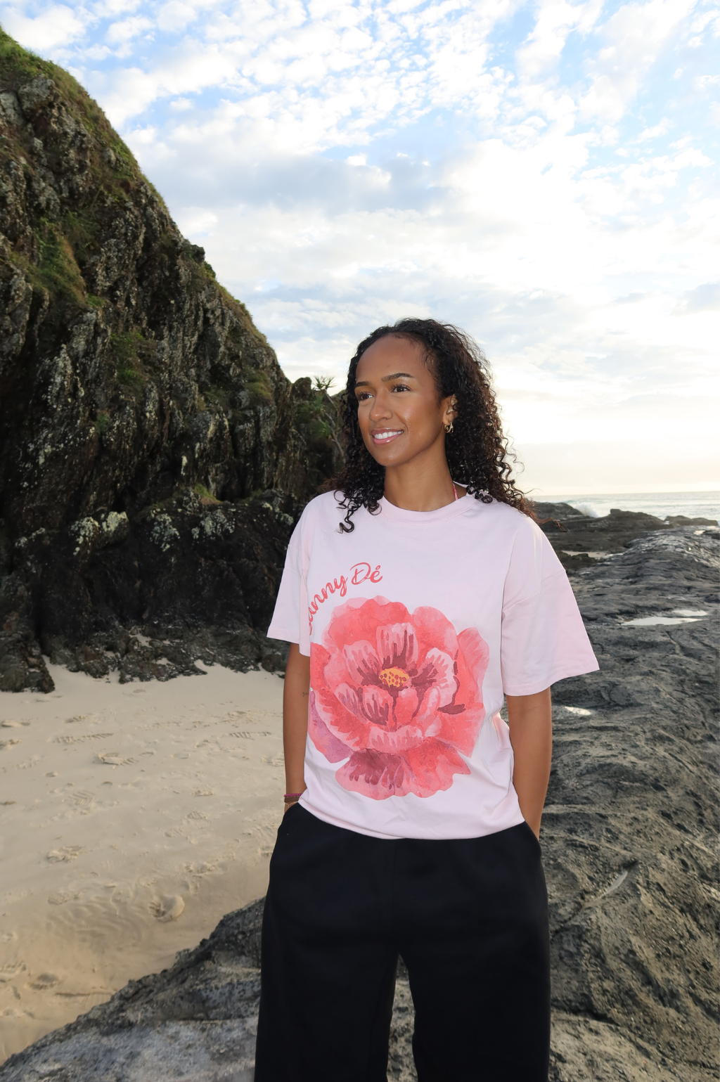 Gigi Oversized Tee Velvet Petals - Pink